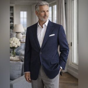 Hickey Freeman Boardroom Wool Silk Blazer Sportcoat 44L Navy Textured Old Money